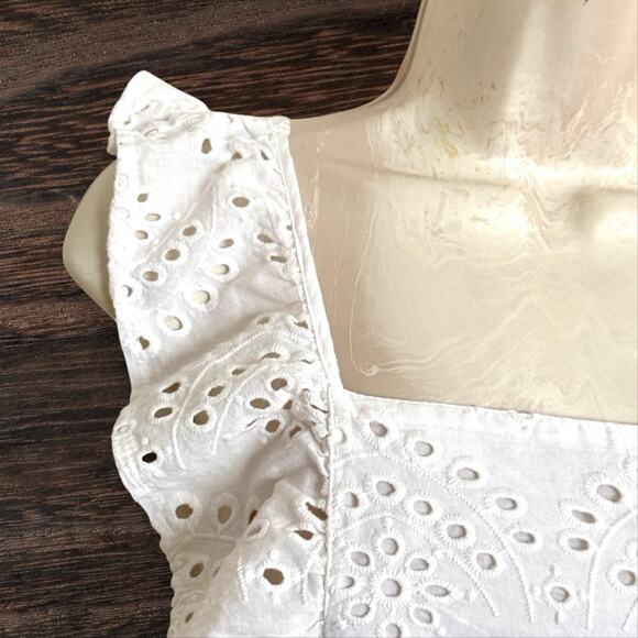 Topshop Overalls NEW w Tags Sz 2 Wide Legs Eyelet Apron Tie Waist Ruffle White - Picture 6 of 12